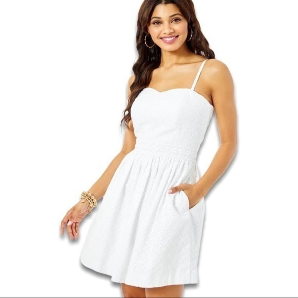 Lilly Pulitzer Marta Dress in Resort White Petite Diamond Eyelet 4 NWT